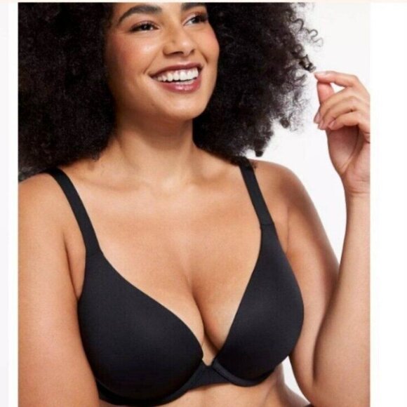 Lane Bryant Cacique Smooth Boost Plunge Bra Solid Satin Size 46DD Black NWOT - Picture 9 of 10
